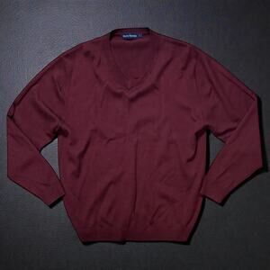 Bruno Ferraro V-Neck Sweater Mens Oxblood Burgundy Merino Wool Preppy Size L